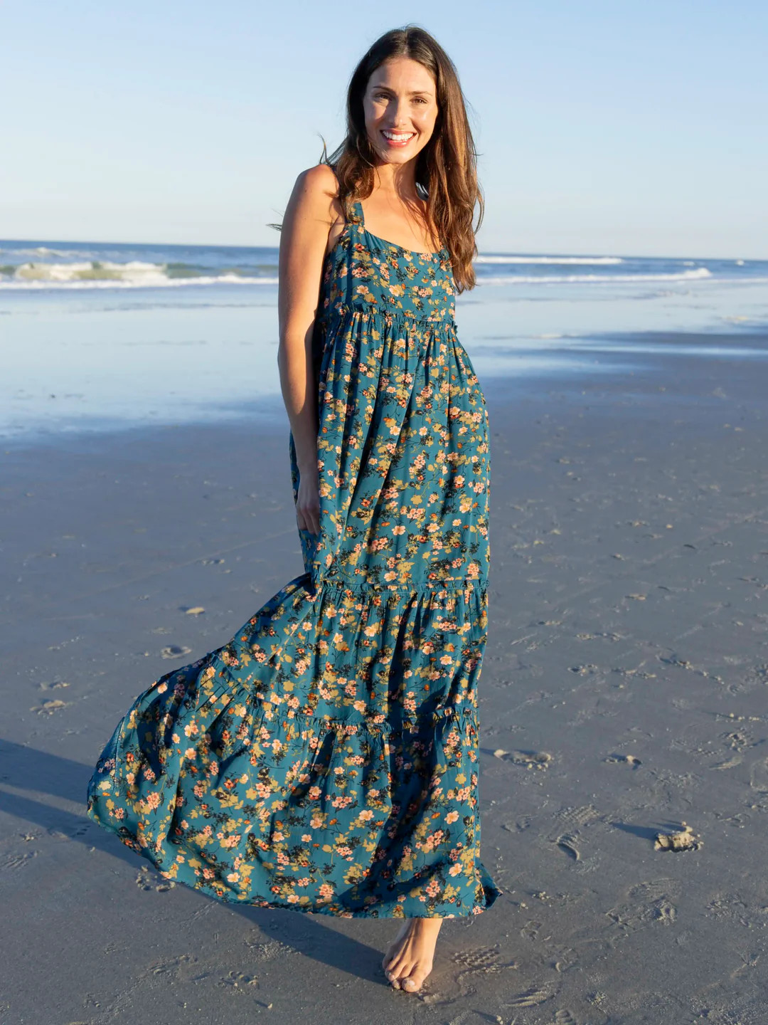 Eliza Maxi Dress - Dark Turquoise Floral | Natural Life