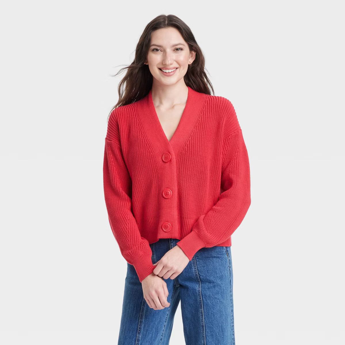 Women's Button-Front Sweater Cardigan - Universal Thread™ Red L | Target