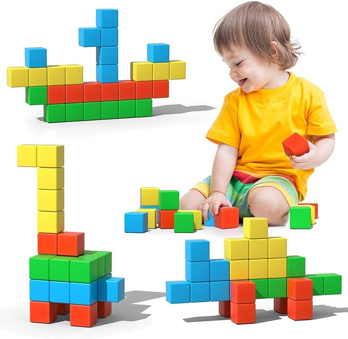 Magnetic Blocks, 1.34 inch Large Magnetic Building Blocks, 3D Magnetic Cubes for Toddlers, Presch... | Amazon (US)