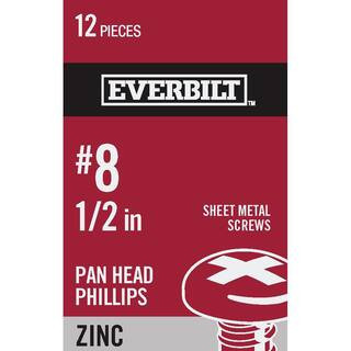 #8 x 1/2 in. Phillips Pan Head Zinc Plated Sheet Metal Screw (12-Pack) | The Home Depot