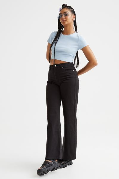 Wide-leg Twill Pants - Black - Ladies | H&M US | H&M (US + CA)