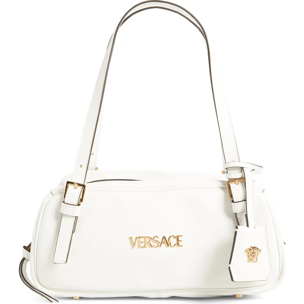 Versace Small Logo East/West Leather Shoulder Bag in Porcelain White Versace Gold at Nordstrom | Nordstrom