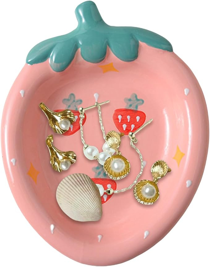 Ceramic Jewelry Dish Tray, Room Decor Jewelry Tray, Ring Holder for Women, Fruit Trinket Dish, Je... | Amazon (US)