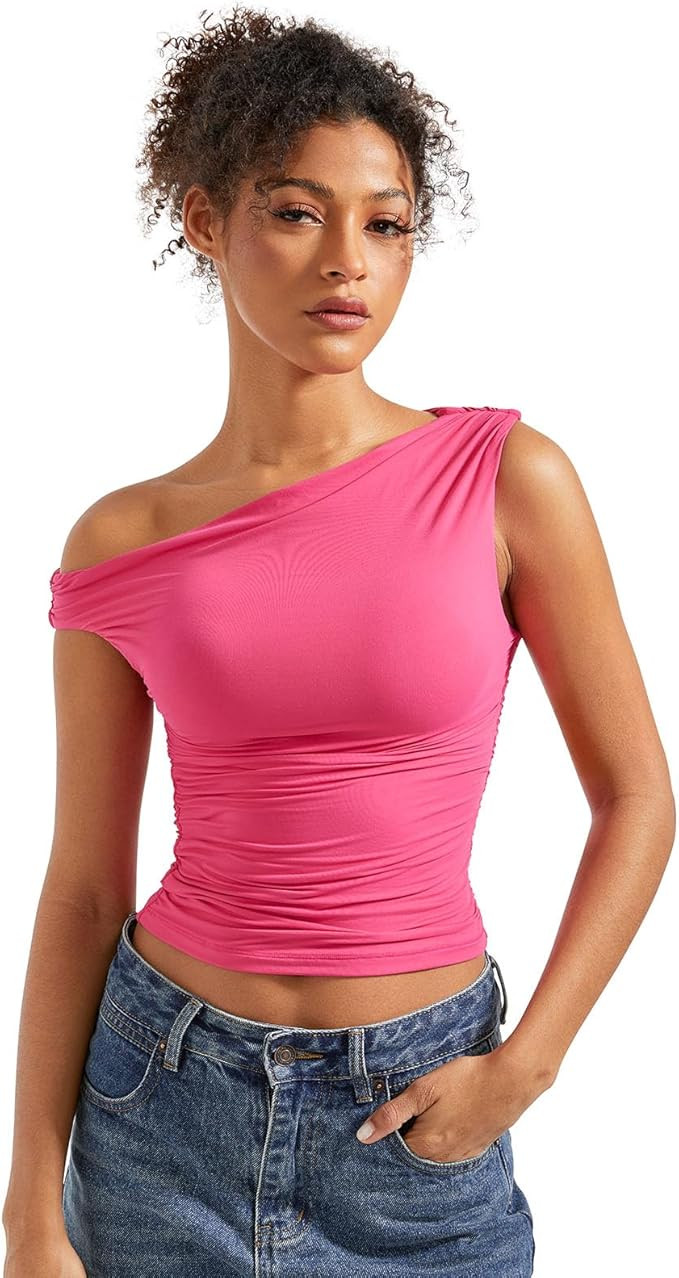 SUUKSESS Women Off Shoulder Tops Sleeveless Shirts Y2K Going Out Crop Tank Top | Amazon (US)
