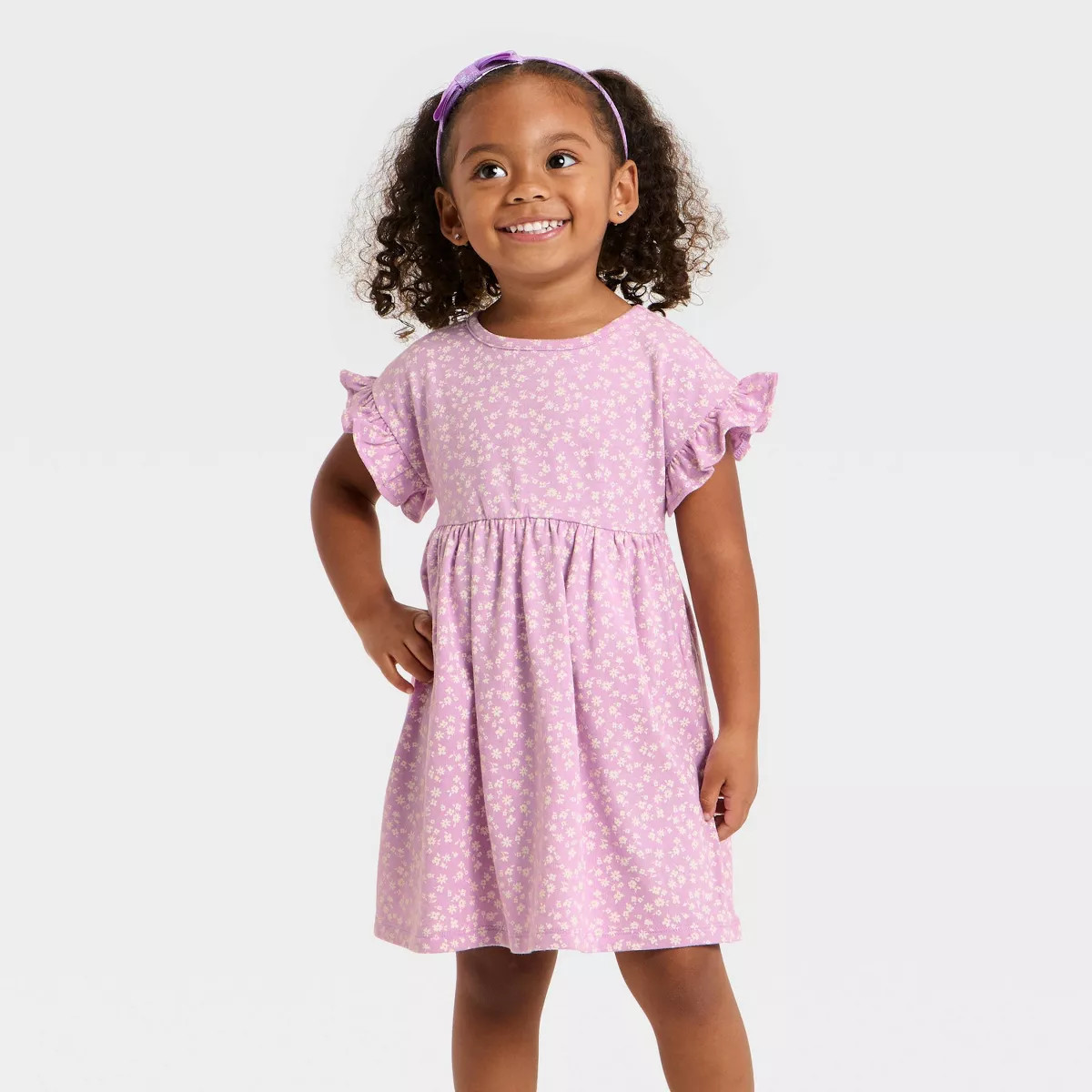 Toddler Girls' Floral Short Sleeve Dress - Cat & Jack™ Purple 2T | Target
