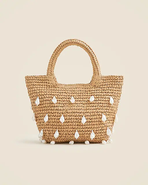 Handknotted top-handle straw bag with baroque pearls | J. Crew US