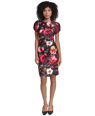 Women's Puff-Sleeve Boat Neck Dress | Macy's
