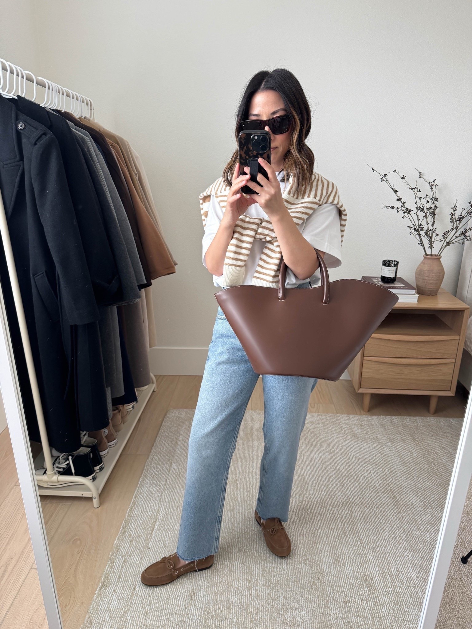 Agolde Valen jeans are amazing. Great straight fit. Roomy around the hips. Had to cut hems.  

J.crew tee small
Marine Layer sweater small
AGOLDE Valen jeans 25. Cut hems
Everlane loafers 5.5
Liffner tote (old)
Celine sunglasses  

Spring style, petite style, spring fashion 



#LTKShoeCrush #LTKPetite #LTKItBag