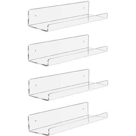 Vobab 4 Pack 15”L x4.7”W Clear Acrylic Floating Shelves Display Ledge Wall Mounted Storage Shelf for | Walmart (US)