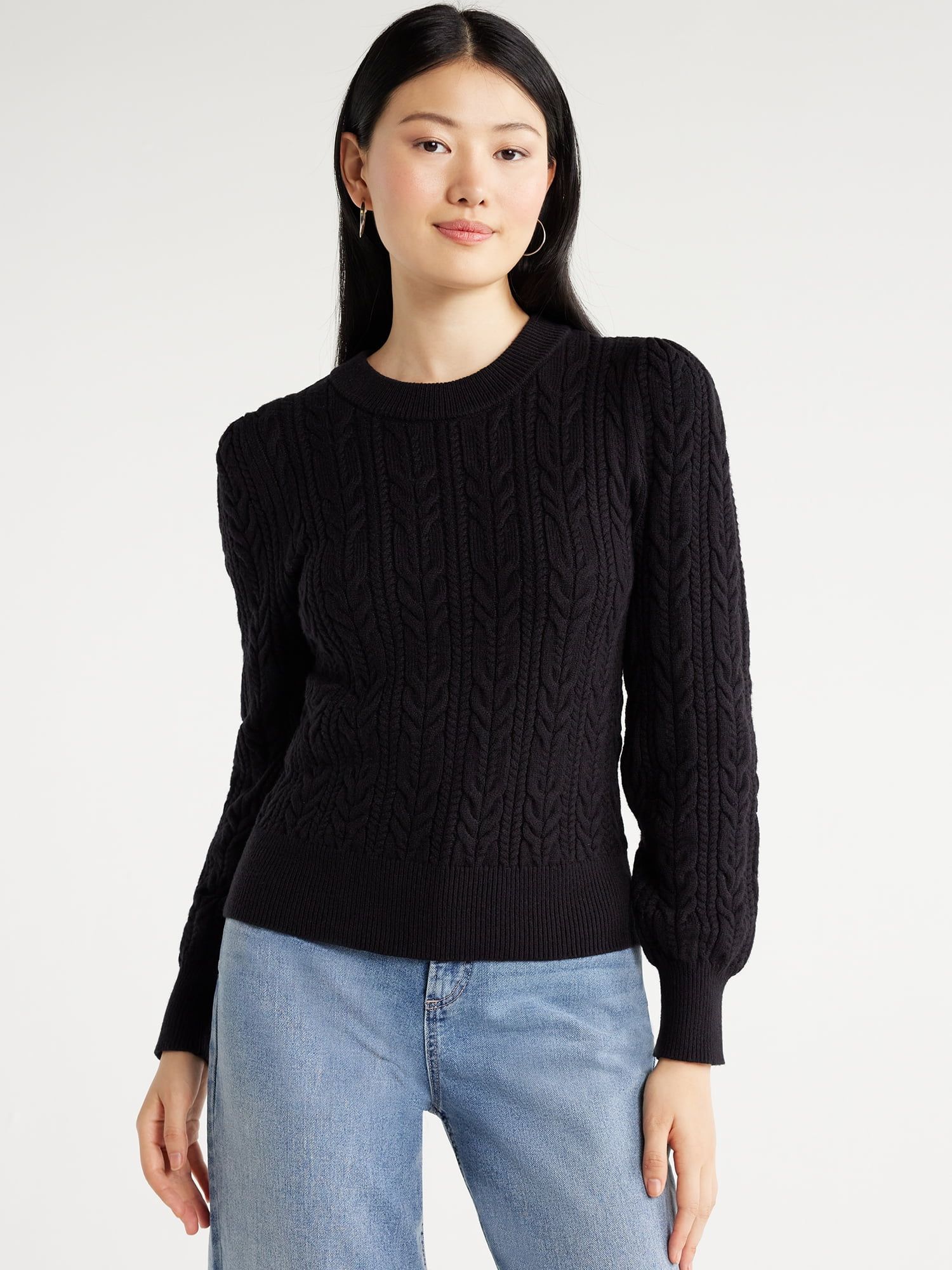 Scoop Women’s Cable Knit Crewneck Sweater, Sizes XS-XXL | Walmart (US)