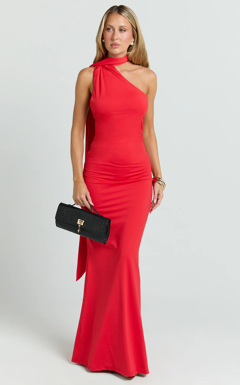Seraphine Maxi Dress - Halter Neck Low Back Fit And Flare Dress in Red | Showpo (US, UK & Europe)