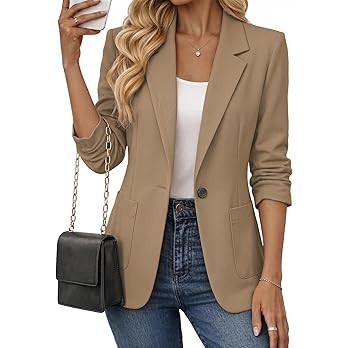 Mina Self Women's Ruched 3/4 Sleeve Blazer, Lightweight Fitted Jacket | Amazon (US)
