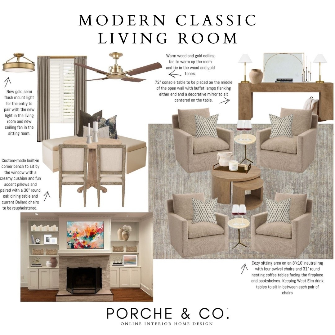 Warm wood tones, layered neutrals, and cozy textures make this Modern Classic Living Room feel effortlessly timeless 🤎✨ A mix of gold accents and soft fabrics creates the perfect blend of comfort and sophistication. Living Room Online Interior Design from Porche & Co.

Do you want to bring our dreamy Modern Classic style interior design into your own home? 🏡 You’re in luck! Reserve our Online Interior Design packages today -> https://porcheandco.com/edesign￼ ✨ We can’t wait to work with you & design your home with #porcheandco

#porcheandco #visionboard #moodboard #interiordesign #virtualdesign #modernclassic #livingroomdesign #onlinedecor #homestyling #transitionaldesign #neutraldecor


#LTKBeauty #LTKHome #LTKStyleTip