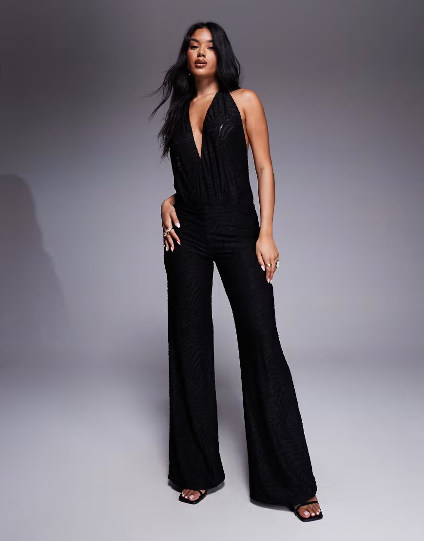 Oh Polly halter drop back jumpsuit in black | ASOS (Global)