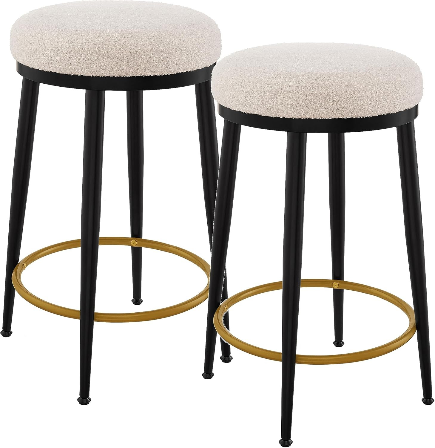 Ball & Cast Modern Metal Frame Round Bar Stools 24 inch Counter Height Stool Chairs Set of 2, Bei... | Amazon (US)