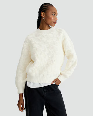 F&F Chenille Textured Knitted Crew Neck Jumper in Cream | Tesco F&F