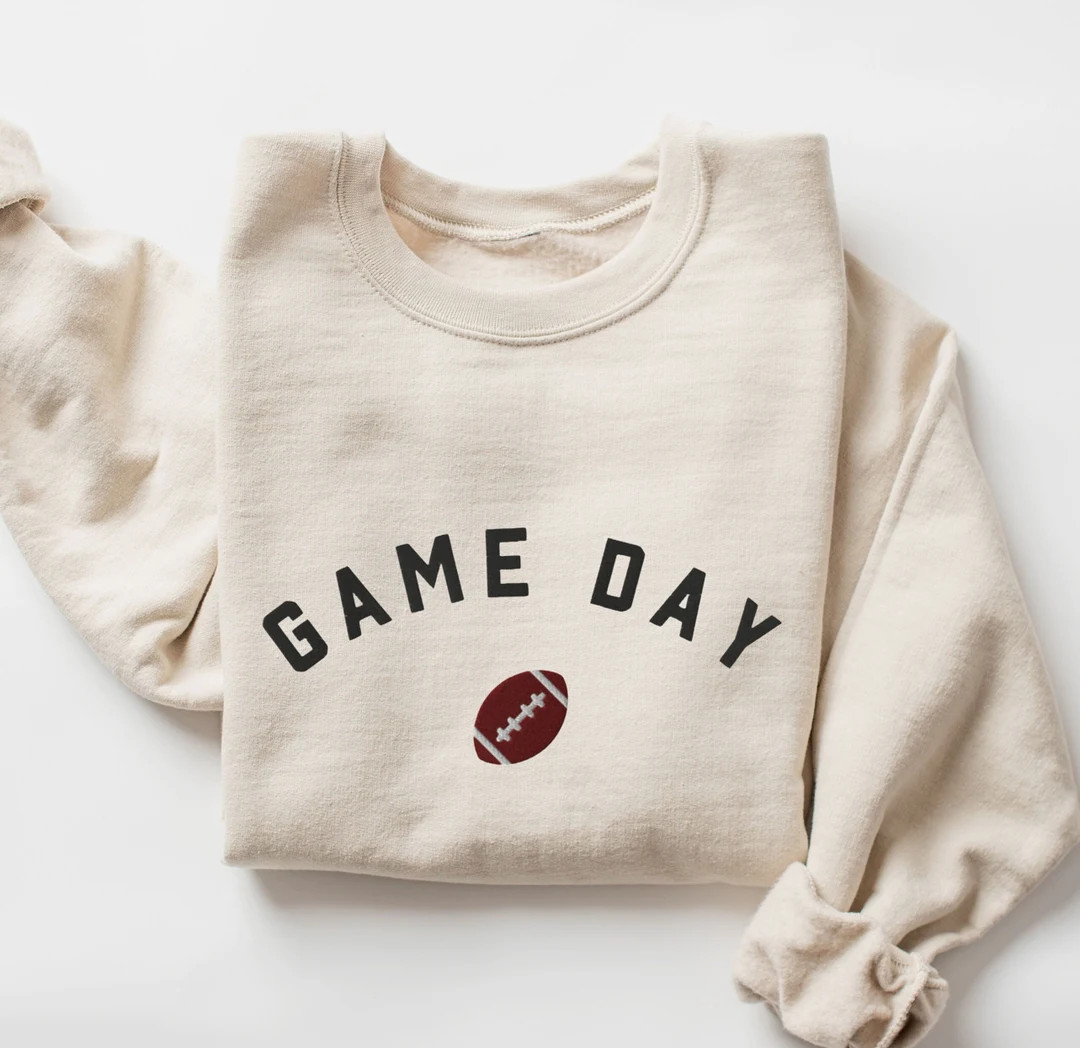 Embroidered Game Day Sweatshirt, Football Fan Crewneck, Football Embroidery, Sunday Funday, Footb... | Etsy (US)