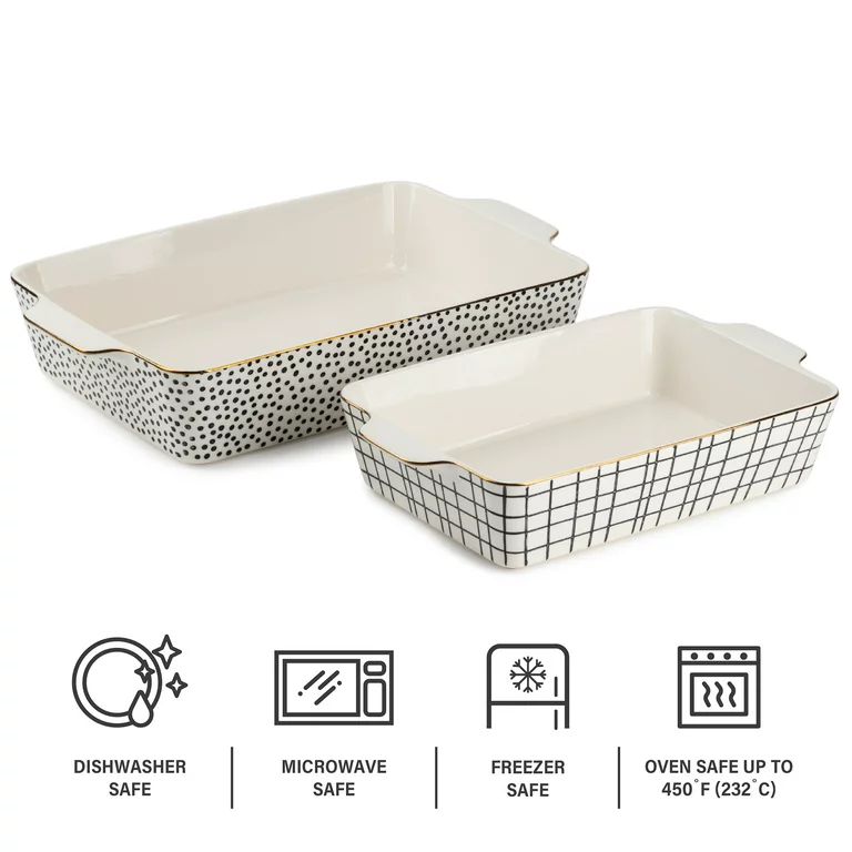 Thyme & Table Stoneware Rectangular Baker, Black & White Dot, 2-Piece Set | Walmart (US)