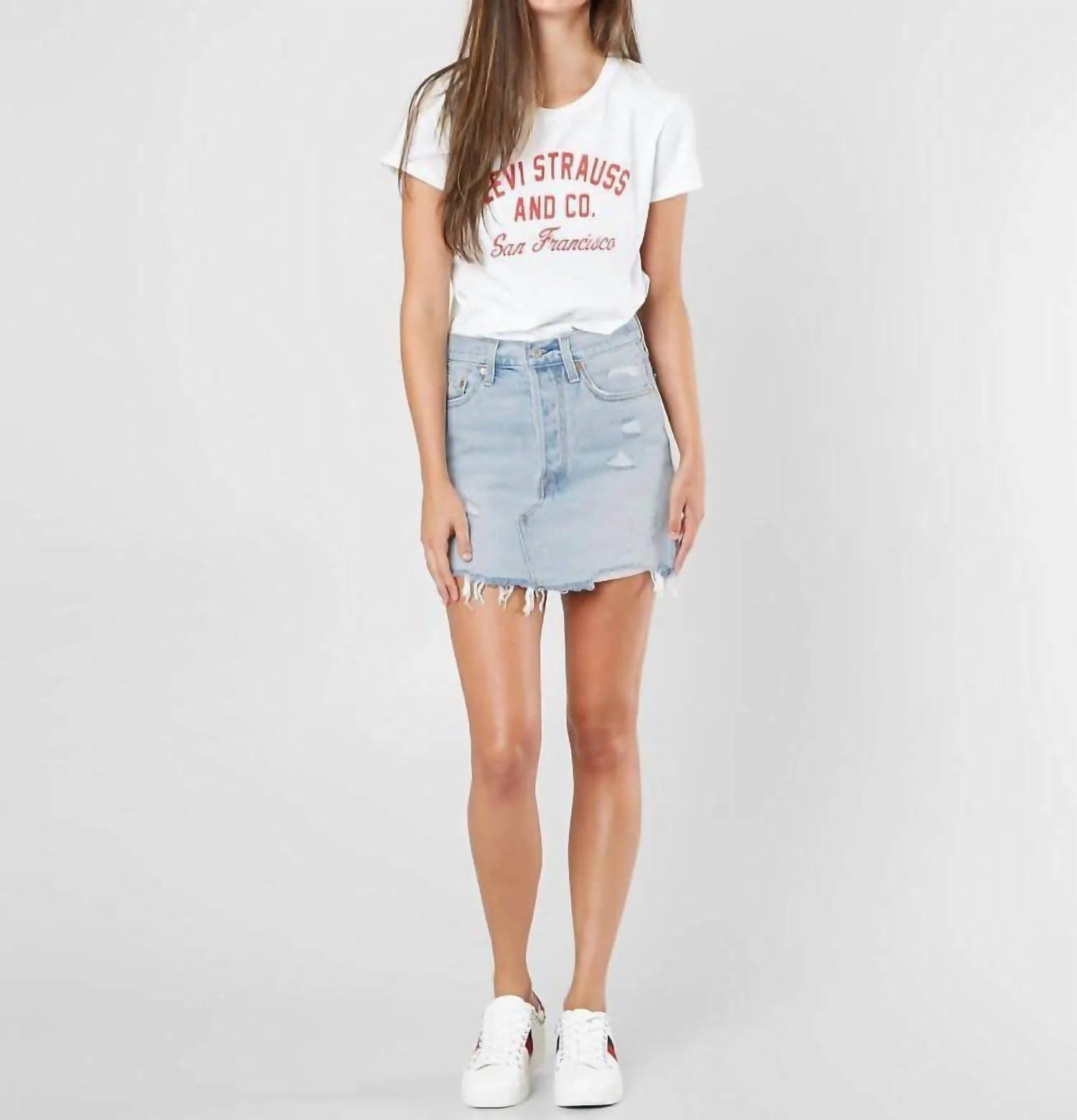 Denim Distressed Raw Hem Cotton Mini Skirt In Blue | Shop Simon