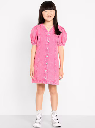 Short-Sleeve Fit and Flare Jean Dress for Girls | Old Navy (US)