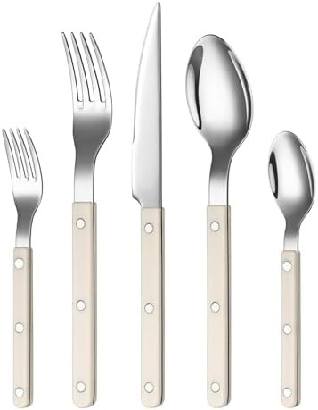 Khen Cutlery Set of 20, 18/8 Stainless Steel Flatware, Modern Silverware for Home, Kitchen, Dinin... | Amazon (US)