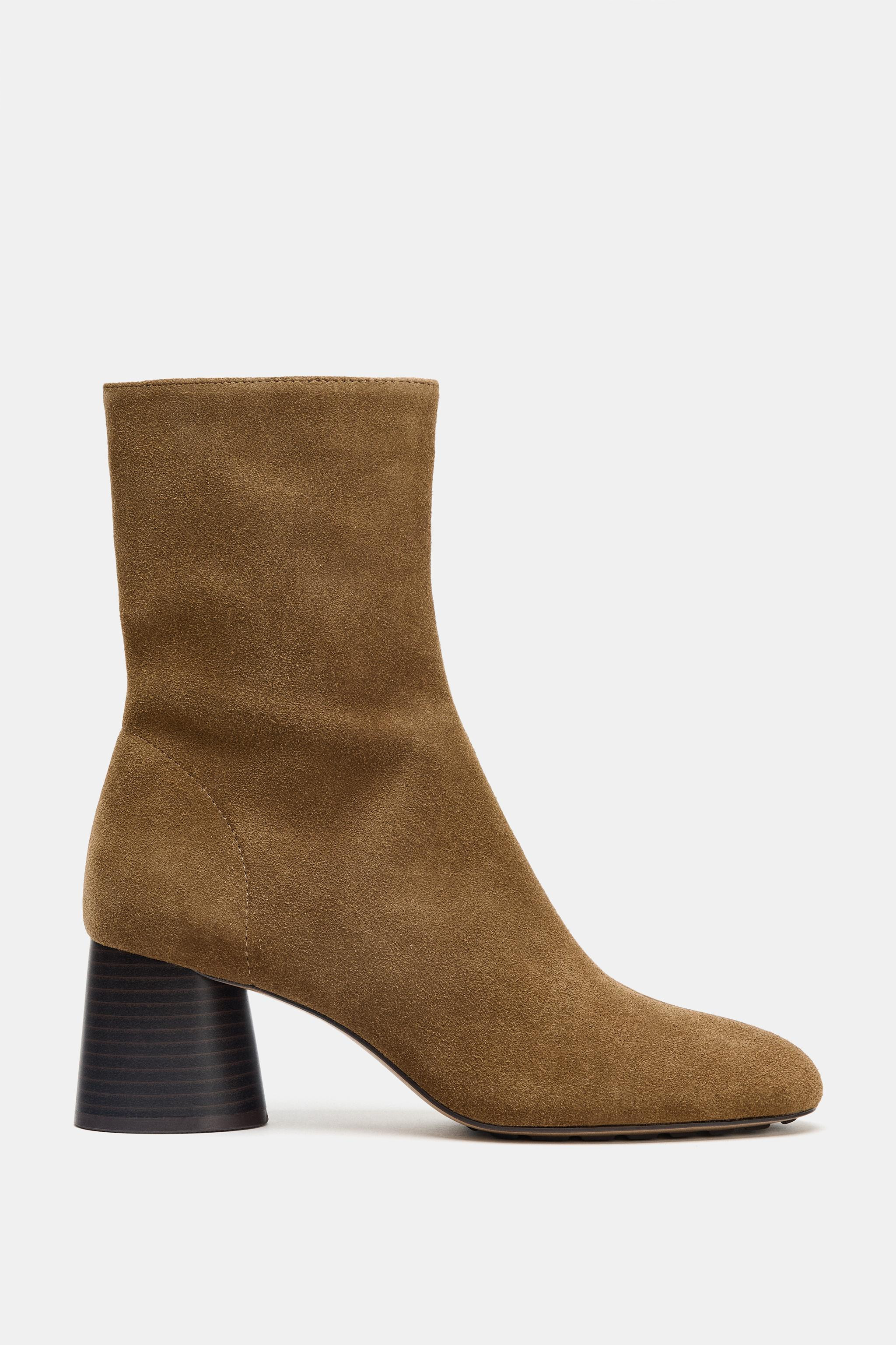 SPLIT SUEDE BLOCK HEEL ANKLE BOOTS | Zara US