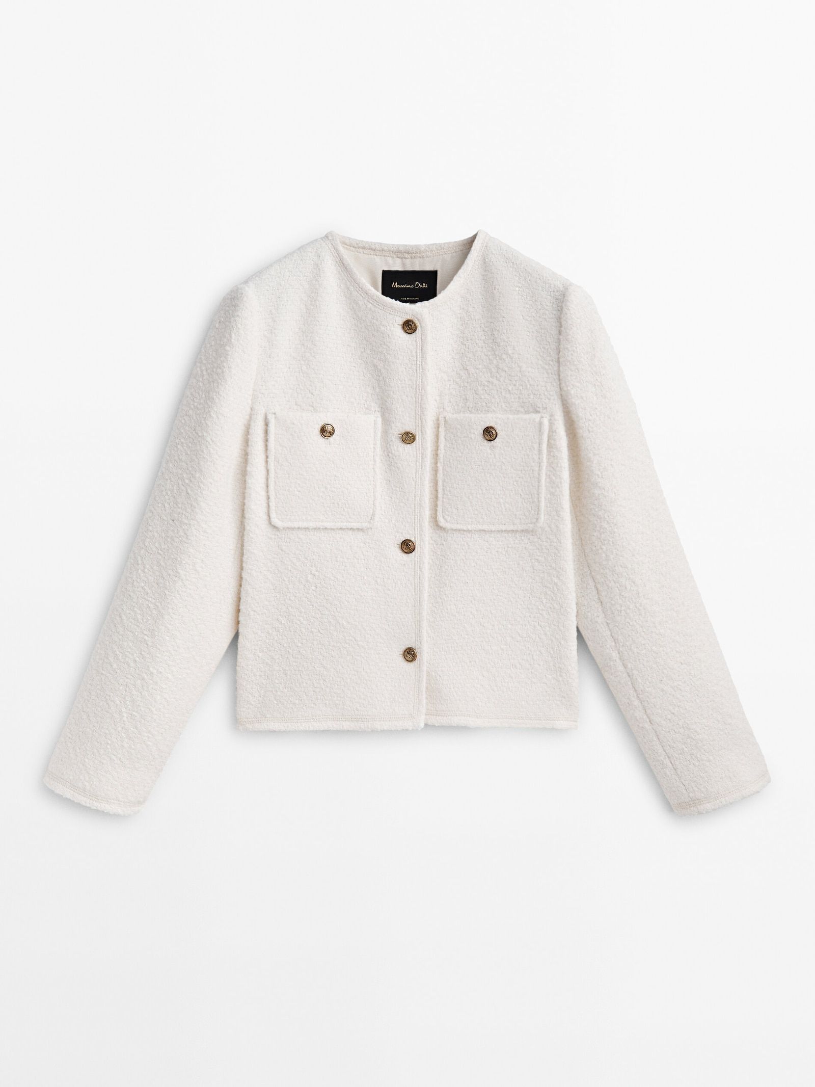 Textured cropped jacket with golden buttons | Massimo Dutti UK