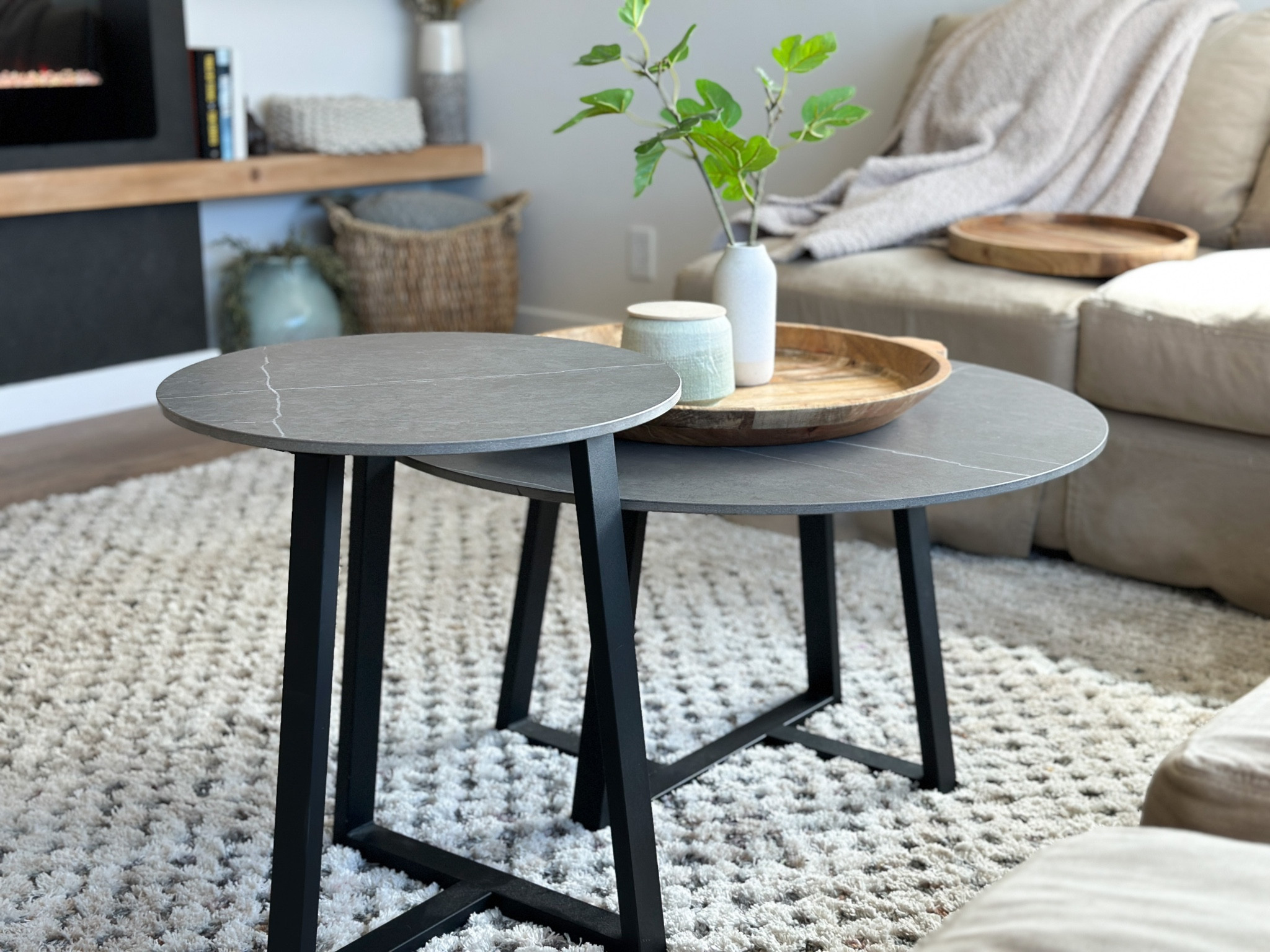 Cute affordable nesting tables - light and easy to move around. Also serve as great art tables for my toddler because they wipe clean SO EASILY!! 