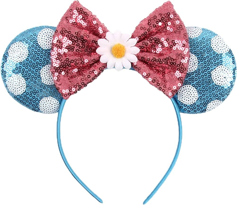 FACHPINT Polka dot blue Mouse Ears, Daisy bow Mouse Headband for Anyone, Cute Mouse Ears Headband... | Amazon (US)