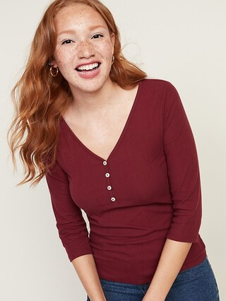 Slim-Fit Rib-Knit Henley for Women | Old Navy (US)