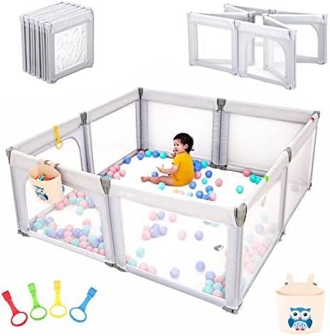 Amazon.com : Preneo Foldable Baby Playpen, Play Pens for Babies and Toddlers, with 4 Pull Rings a... | Amazon (US)