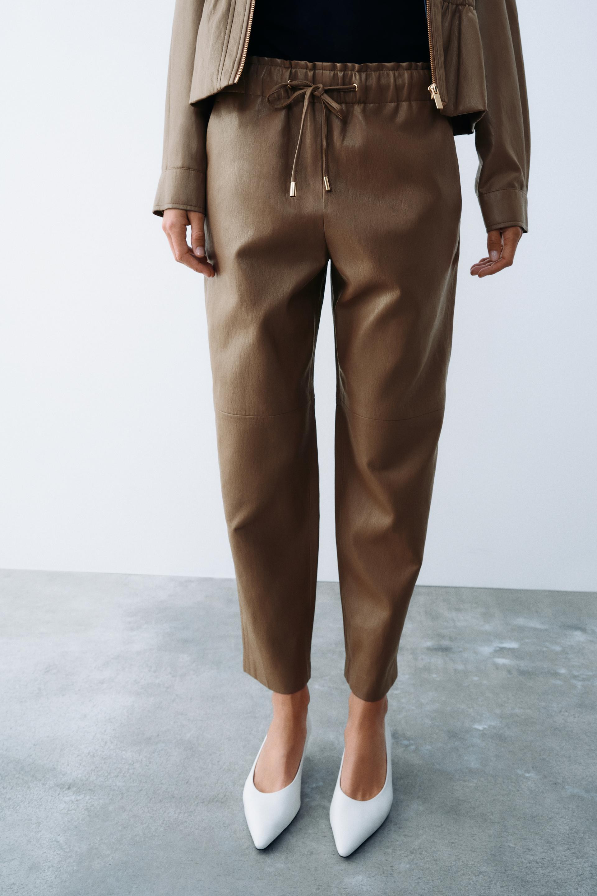 Zara - Faux Leather Elastic-Waist Pants - Black - S - Woman | Zara US