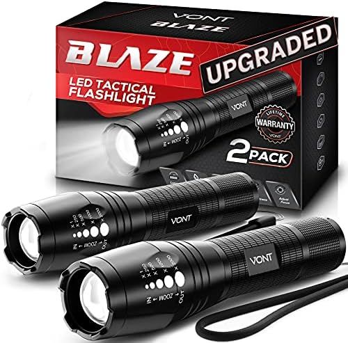 Vont LED Tactical Flashlight, [2 Pack] 2X Longer Battery Life, 5 Modes, High Lumen, Adjustable, Z... | Amazon (US)