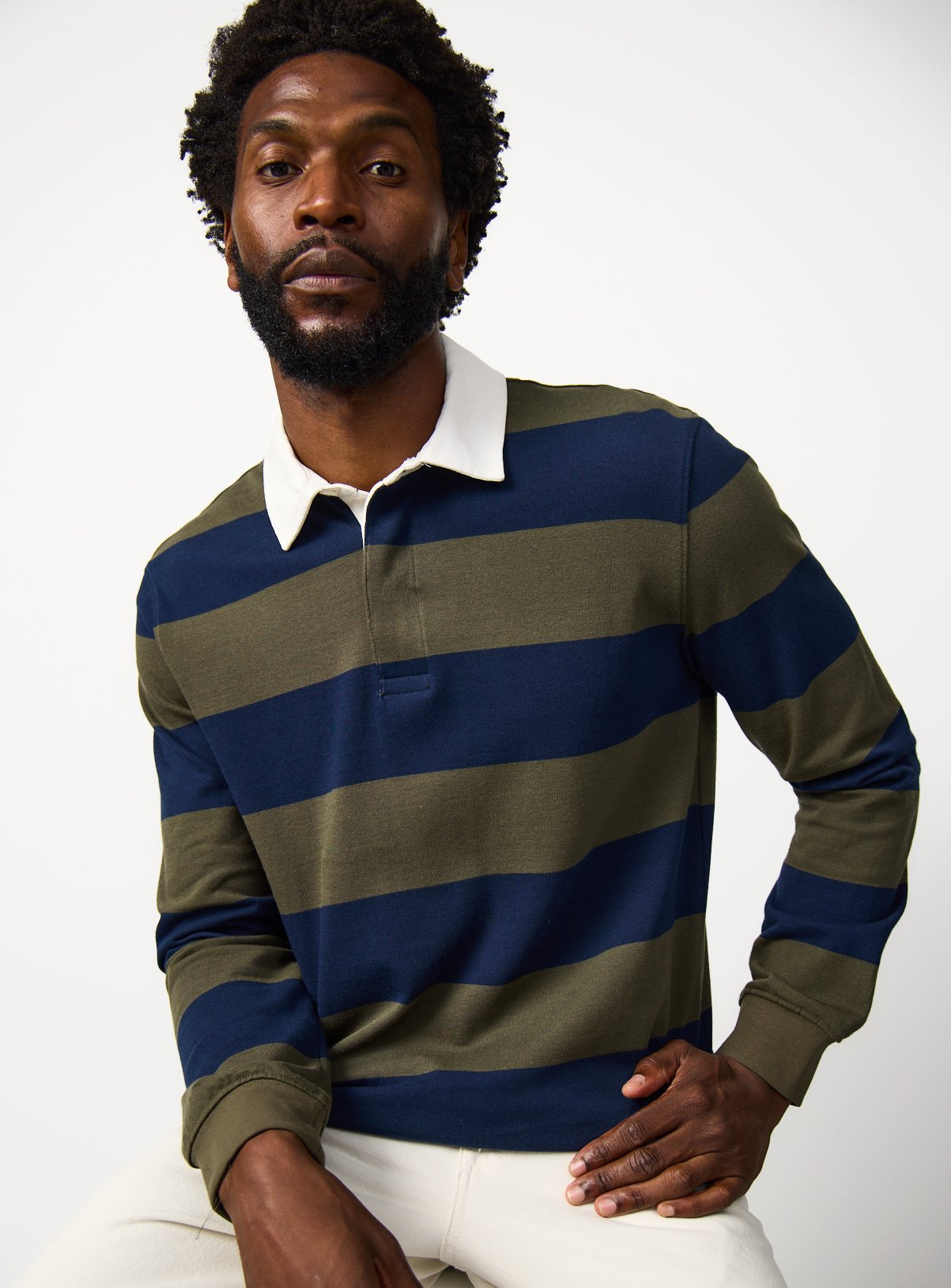 Men's Green Stripe Print Long Sleeve Rugby Shirt | Tu Clothing
