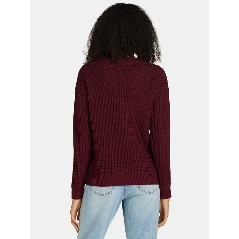 Time and Tru Women's and Women's Plus Waffle Stitch Sweater with Long Sleeves, Midweight, Sizes X... | Walmart (US)