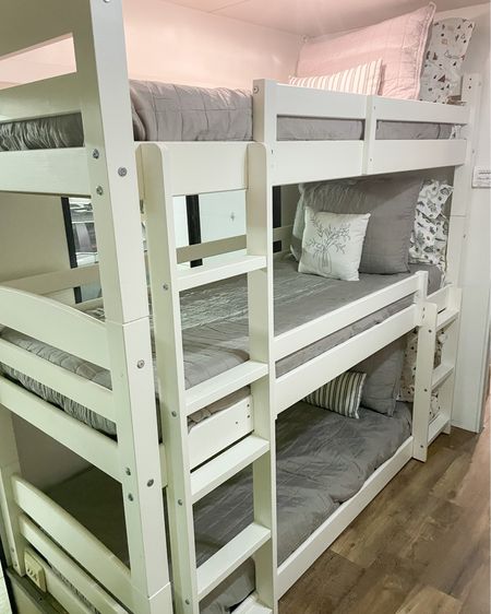 RV remodel links for bunk bed area.  Amazon white triple bunk bed.  Accent pillows from Target.  Gray quilt twin.  RV bunk bed mattress.  RV bunk bed mattress cover.  Twin sheet set.  Kids twin bedding.  Target Pillowfort bedding for kids.  Adventure bedding set.  



#LTKhome #LTKunder50 #LTKFind
