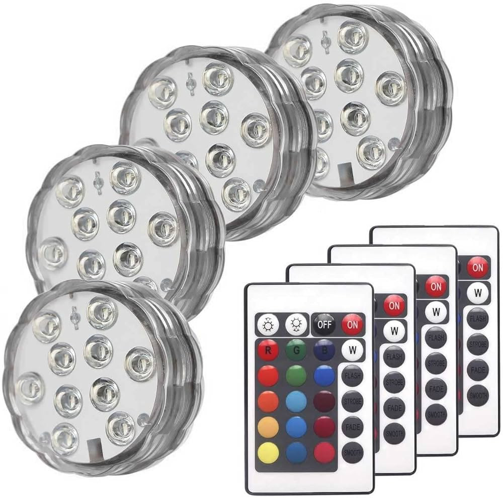 ZFBB Submersible LED Lights, 16 Colors 4 Modes Battery Powered RGB Floral Lights with 24-Key Remote  | Amazon (US)