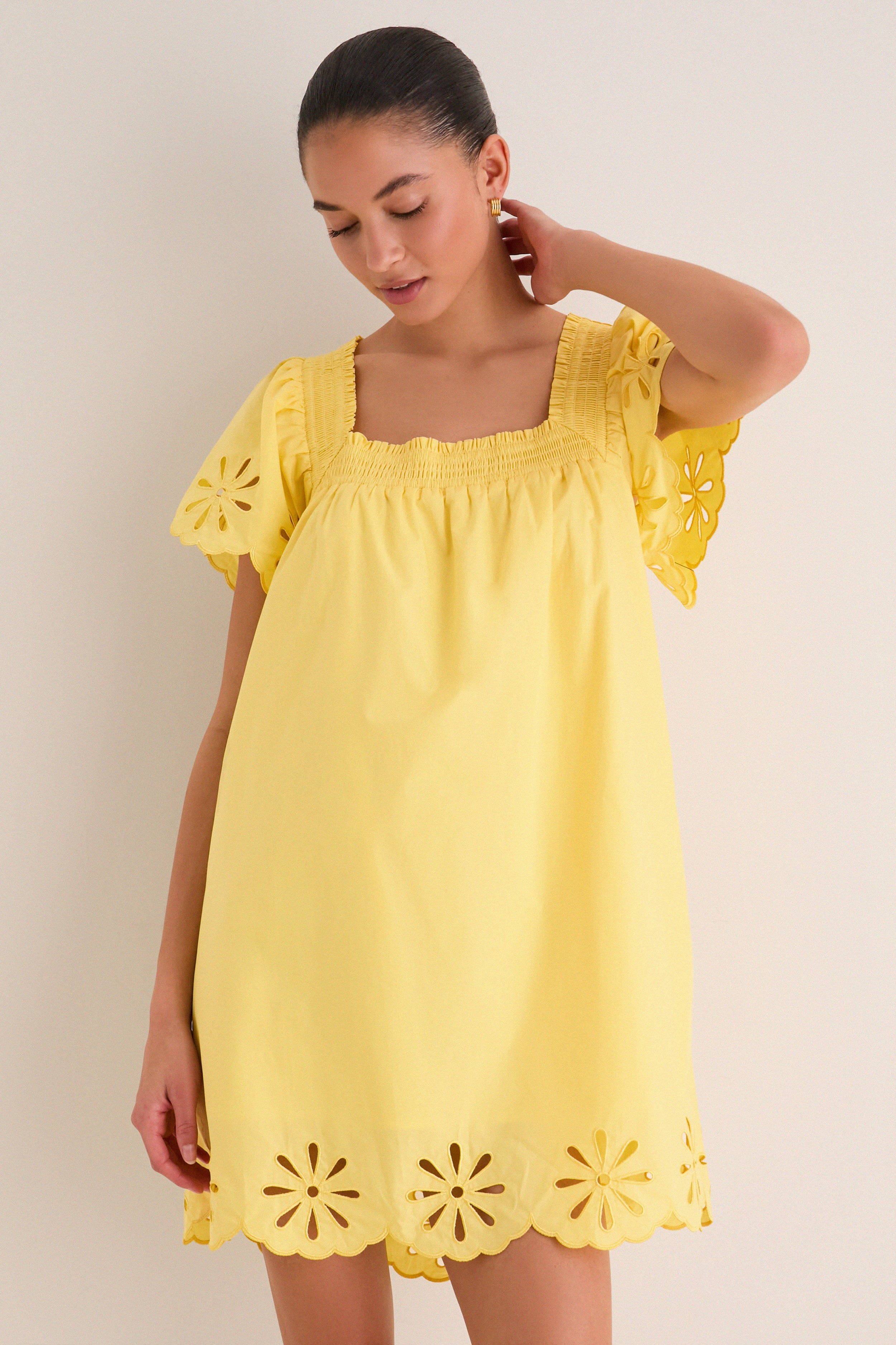 Yellow Floral Eyelet Daisy Mini Dress | Tuckernuck (US)