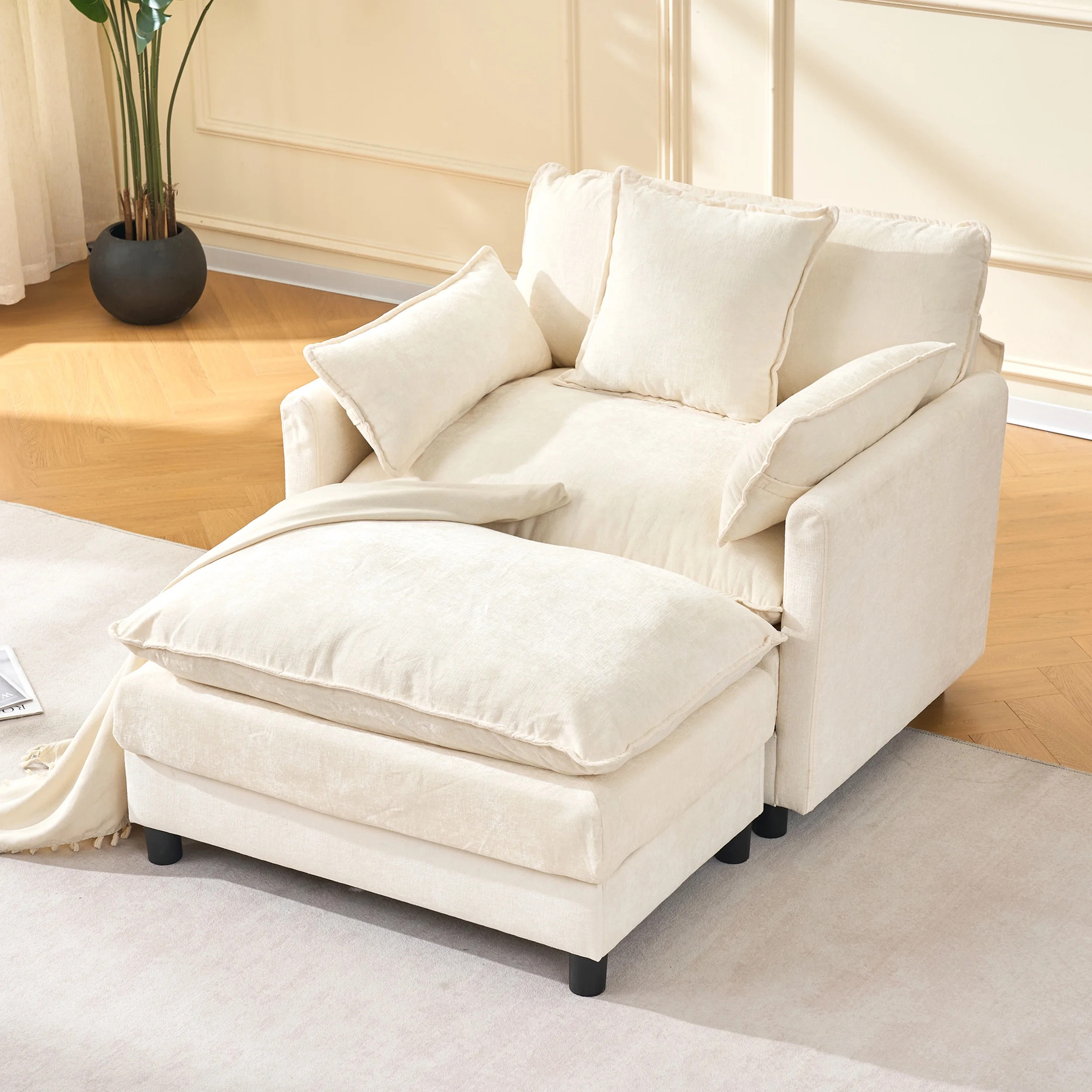 Accent Chair with Ottoman, Legahome 40"Wide Oversized Chenille Upholstered Lounge Chair, Comfy Re... | Walmart (US)