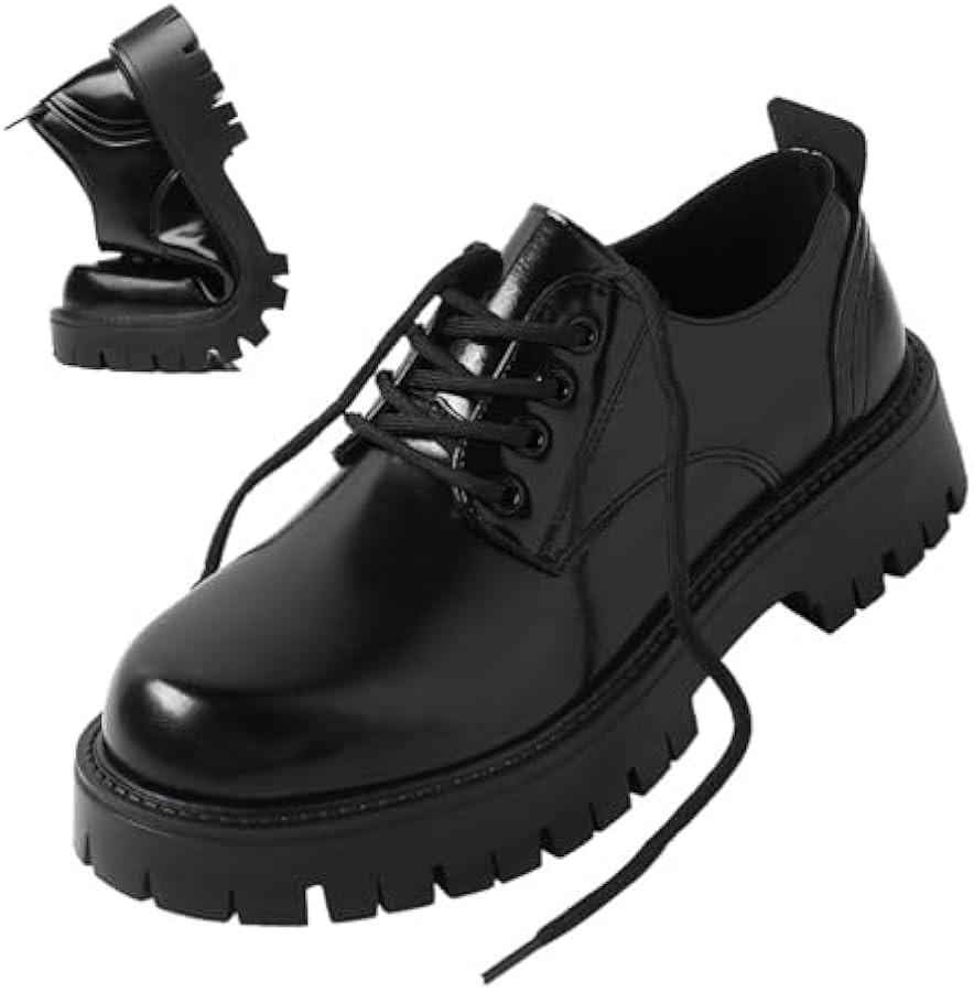 Men's Leather Lace Up Platform Oxfords Round Toe Chunky Heel Lug Sole Heightening Soft Bottom Der... | Amazon (US)