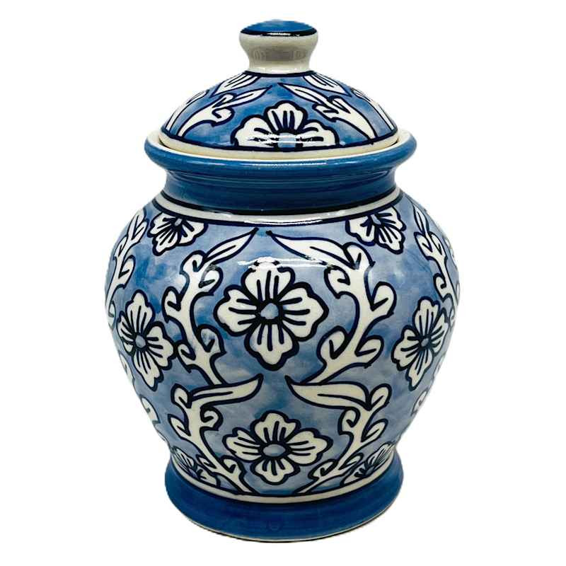 Light Blue Handpainted Floral Ceramic Ginger Jar, 7.5" | At Home