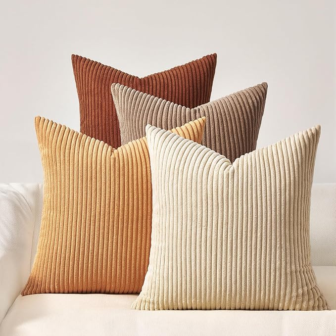 Topfinel Boho Throw Pillow Covers 18x18 Inch Set of 4 Soft Farmhouse Corduroy Striped Decorative ... | Amazon (US)