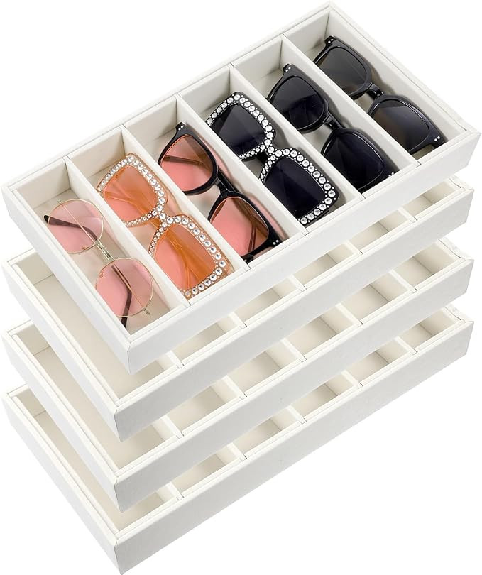 4 Pcs Premium Velvet Sunglass Organizer Tray Set - 15 x 7.5 x 1.8 Inch Stackable Sunglasses Drawe... | Amazon (US)