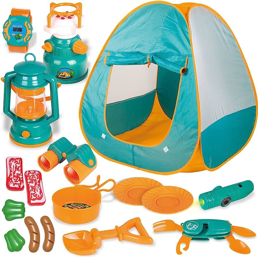FUN LITTLE TOYS Pop Up Tent with Kids Camping Gear Set, Kids Play Tent Outdoor Toys Camping Tools... | Amazon (US)