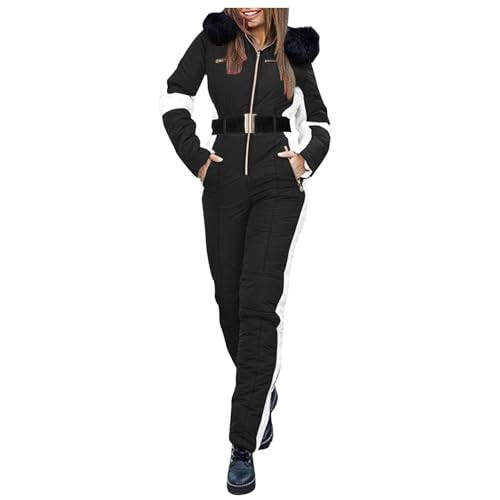 Movnebyro Womens One Piece Ski Suit Winter Ski Jumpsuits Waterproof Warm Snowsuit Fur Collar Outdoor Sports Outerwear Black | Amazon (US)