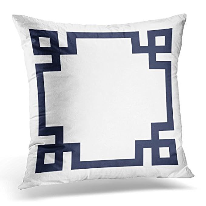 TORASS Throw Pillow Cover Cute Preppy Navy Blue and White Greek Key Girly Decorative Pillow Case Hom | Amazon (US)