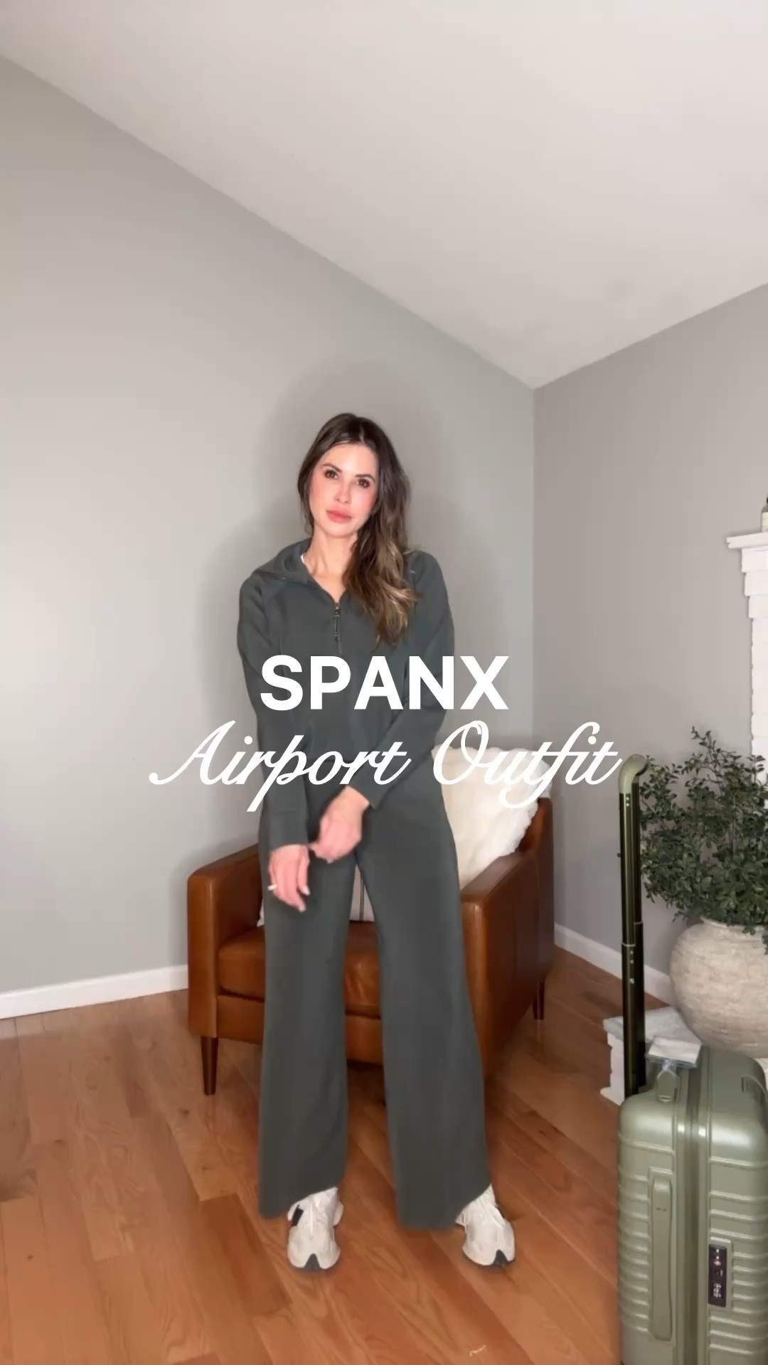 Spanx air essentials travel outfit 
Airplane fit 

Beis small carry on and medium check in luggage plus luggage covers in olive green 

#LTKActive #LTKTravel #LTKOver40