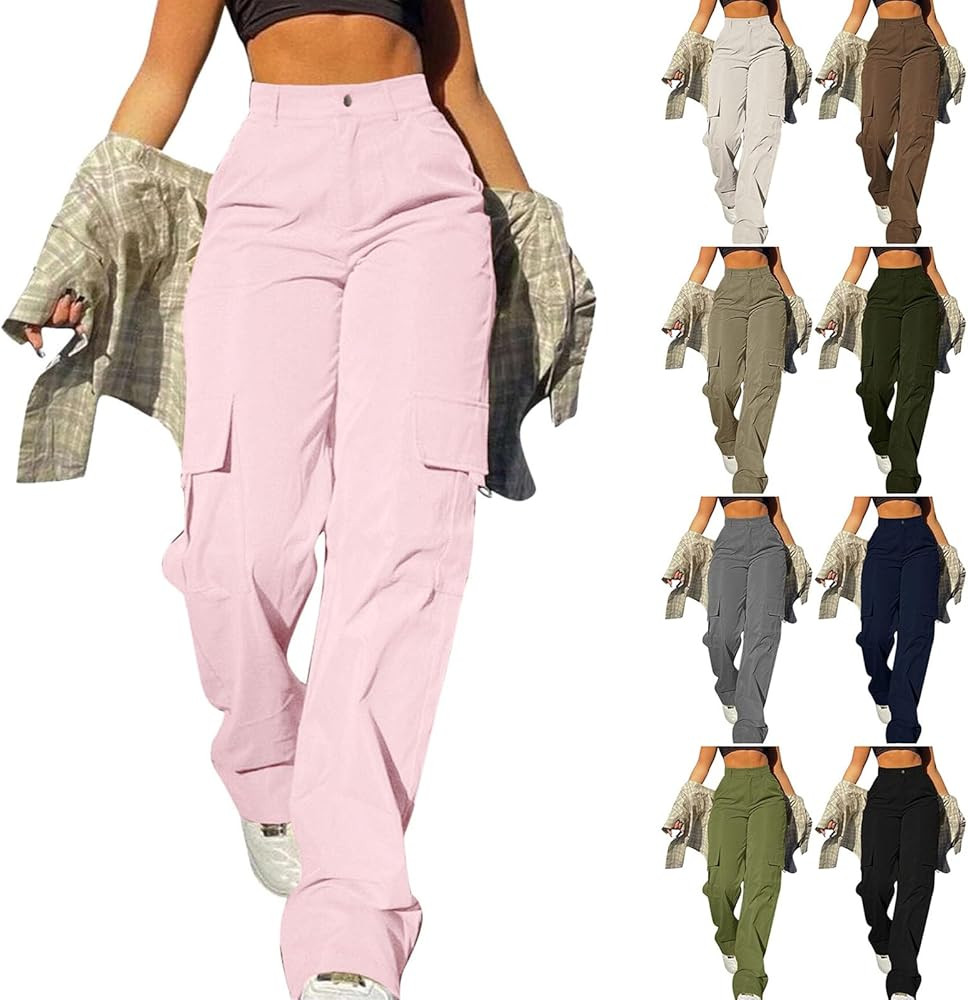 Women's Hiking Wide Leg Cargo Pants Lightweight Quick Dry Outdoor High Waisted Buttons Workout Pa... | Amazon (US)