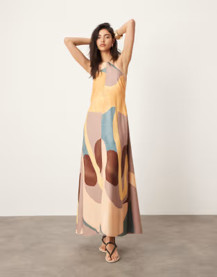 ASOS EDITION clean halter trapeze maxi dress with pockets in abstract print | ASOS (Global)