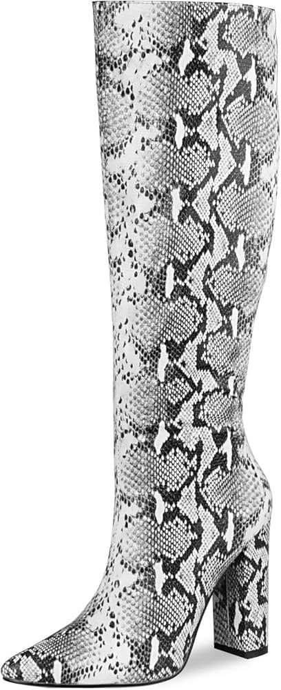 WETKISS Womens Knee High Colorful Snakeskin Boots, Snake Print Chunky High Heels Pointed Toe Zipp... | Amazon (US)
